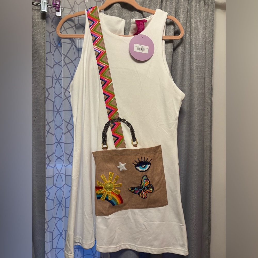 BNWT QUEEN OF SPARKLES White Icon Crossbody Functioning Purse tank Dress size M